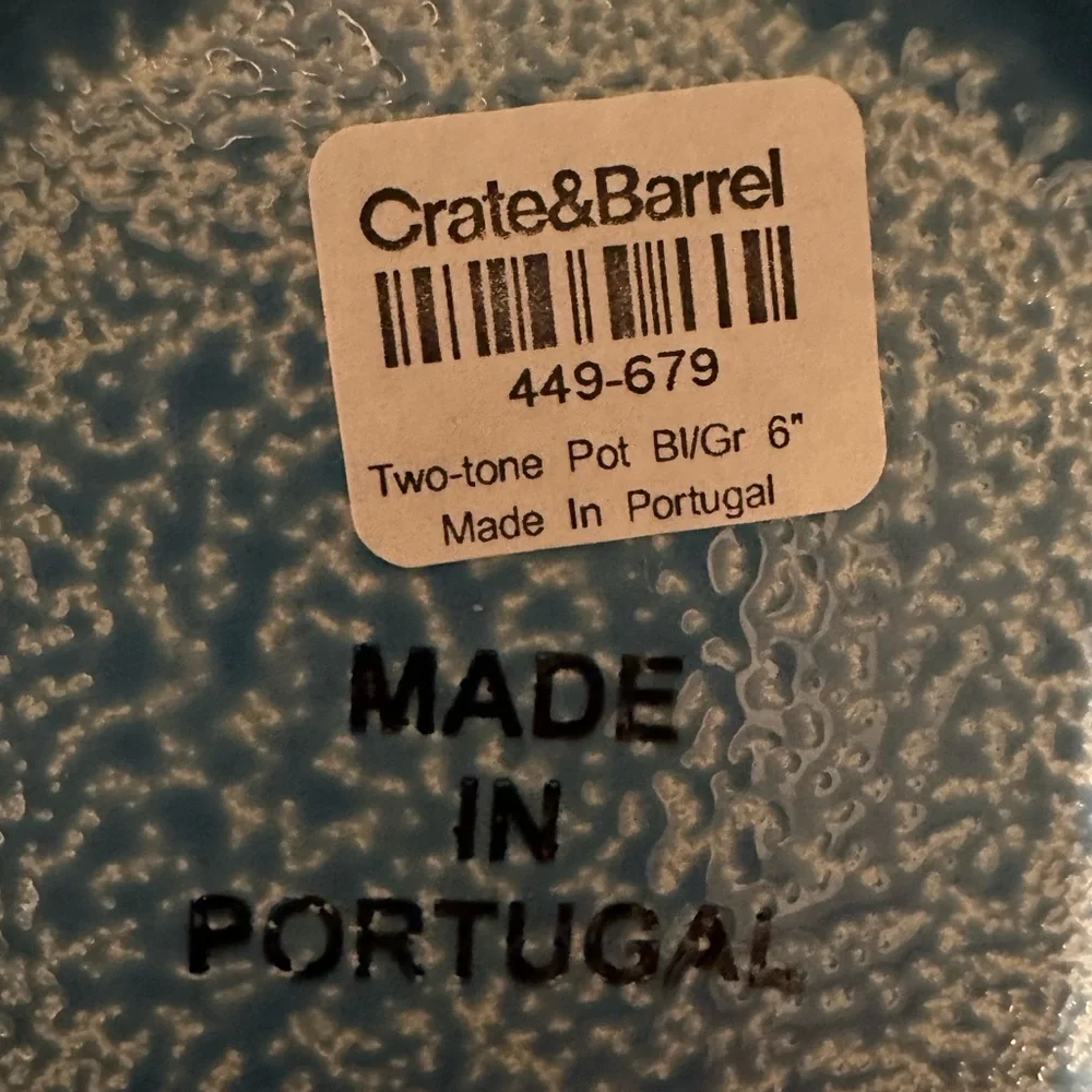 Crate&Barrel Two-Tone Blue Green Pot 6”